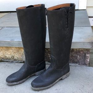 Salvatore Ferragamo lace up rain boots NWOT